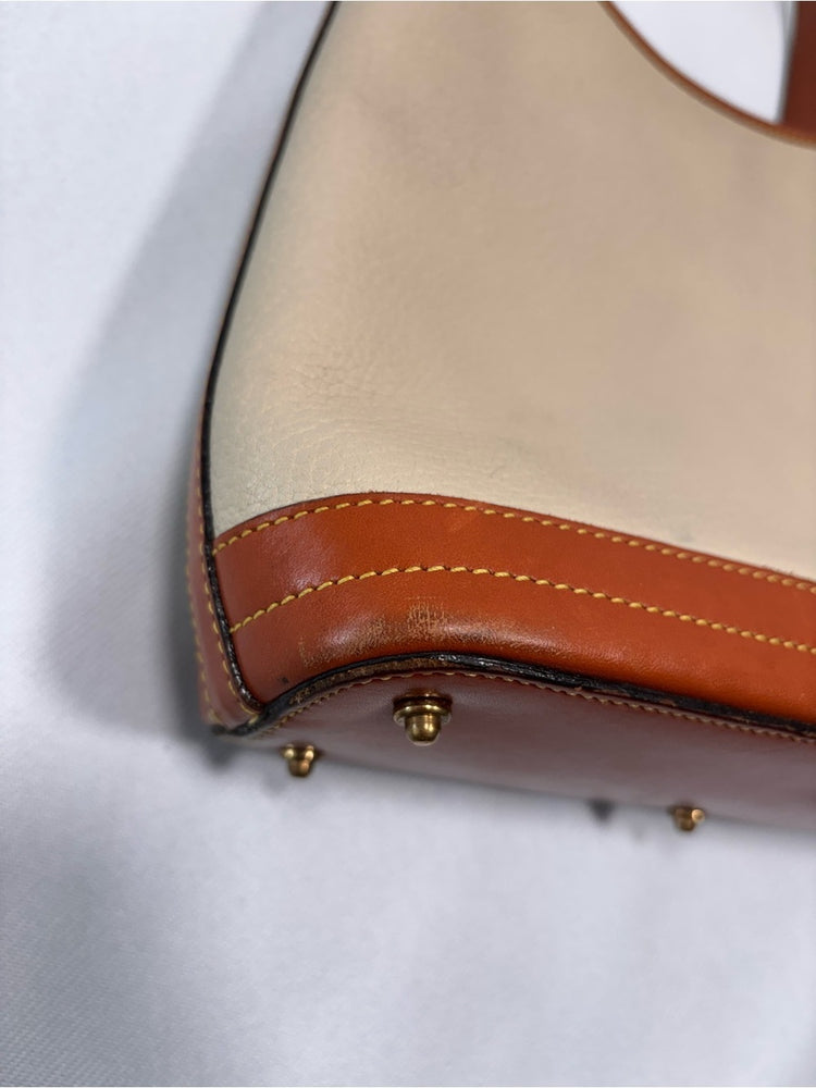 Dooney & Bourke Cream Pebble Leather Shoulder Bag with Brown Trim