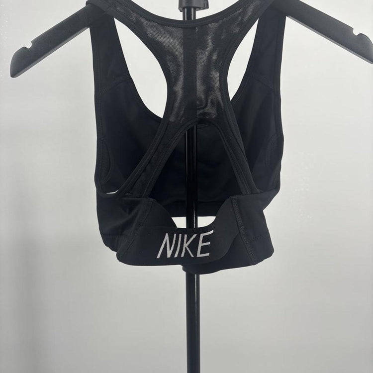 Nike Black Sports Bra White Swoosh Mesh Racerback