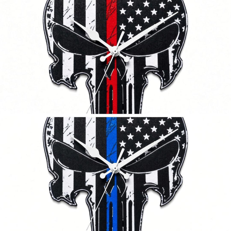 Thin Blue Line & Thin Red Line Punisher Skull Wall Clocks