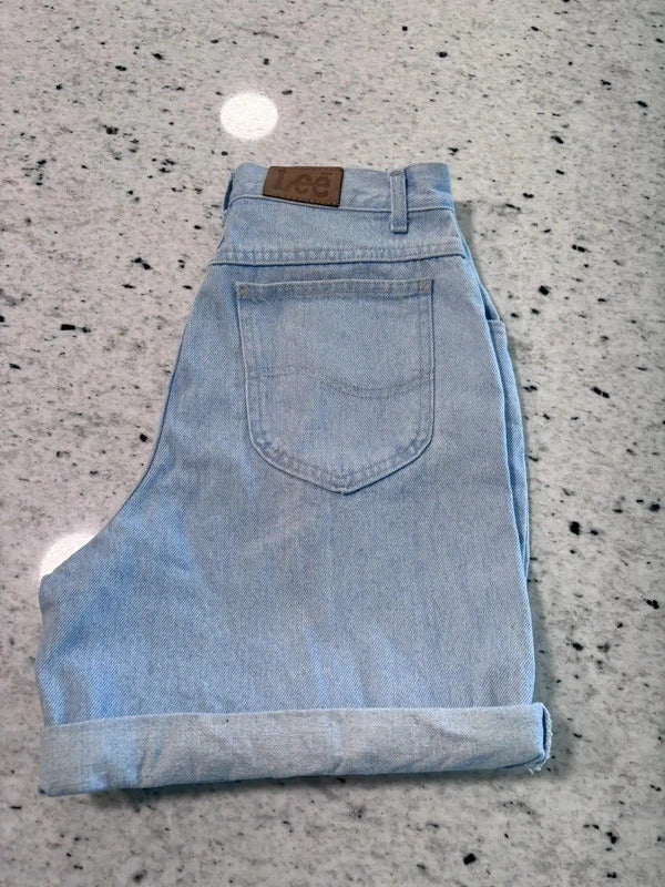 Vintage Lee High Rise Denim Shorts Light Wash Rolled Cuff Women's Size 12 Medium