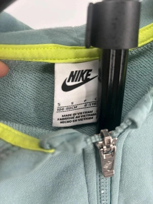 Nike Kids Sage Green Smiley Face Zip Hoodie Neon Y2K Style Size 5