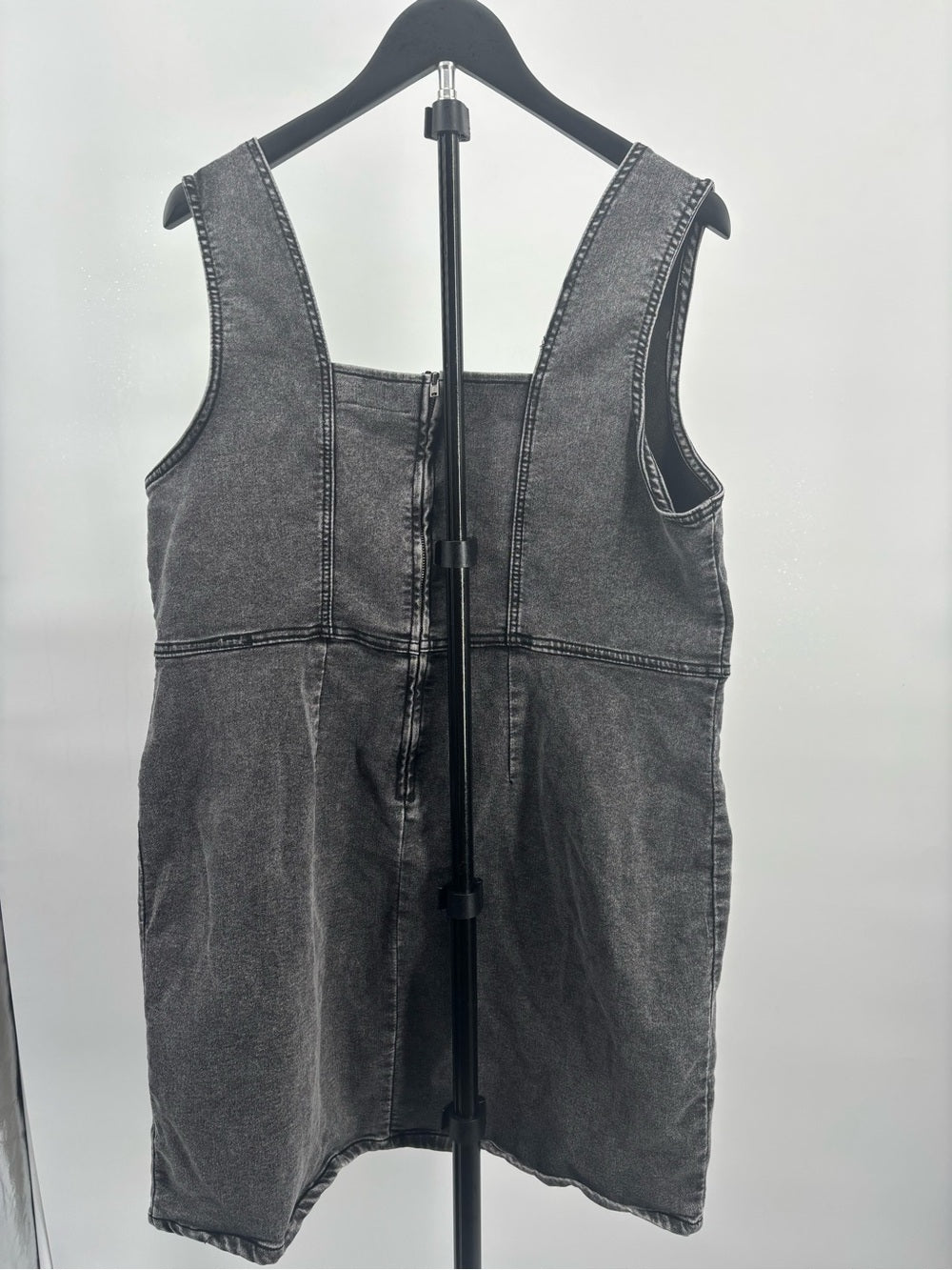 Source Unknown Charcoal Black Denim Pinafore Mini Dress