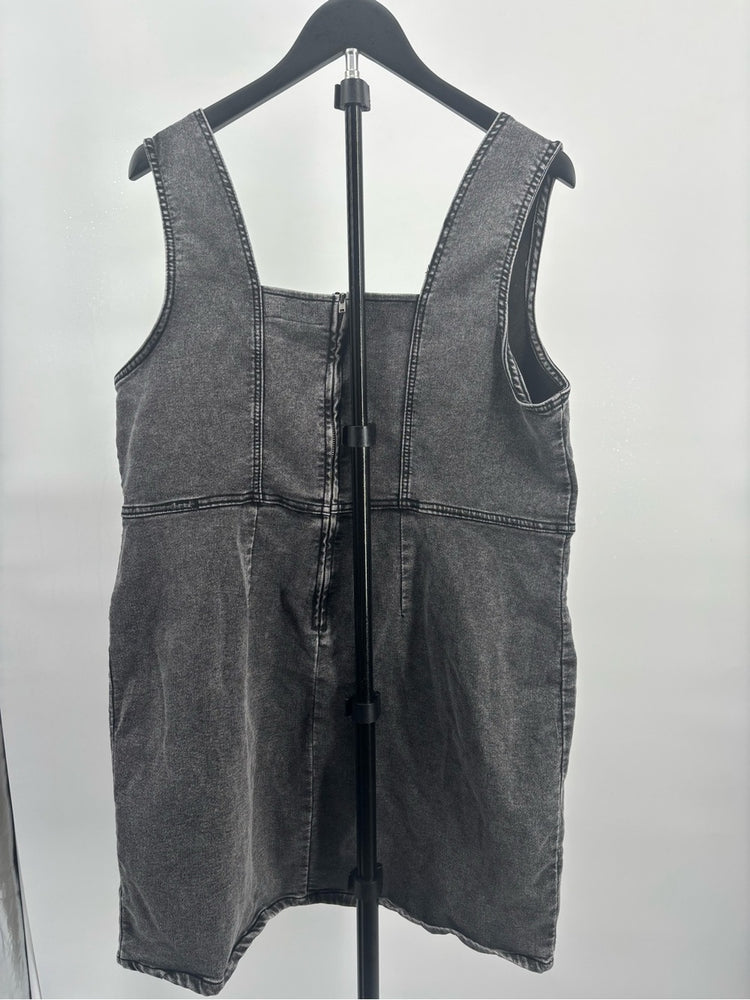 Source Unknown Charcoal Black Denim Pinafore Mini Dress