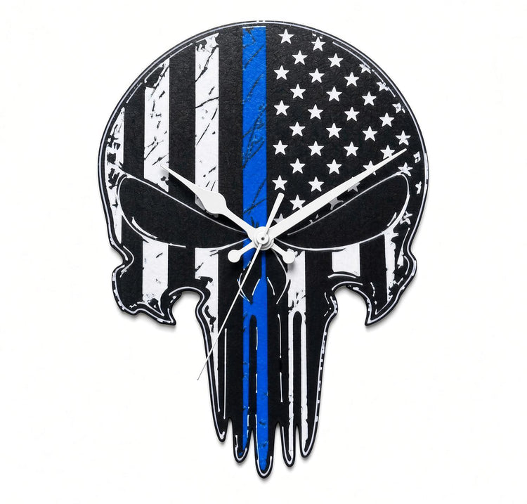 Thin Blue Line & Thin Red Line Punisher Skull Wall Clocks
