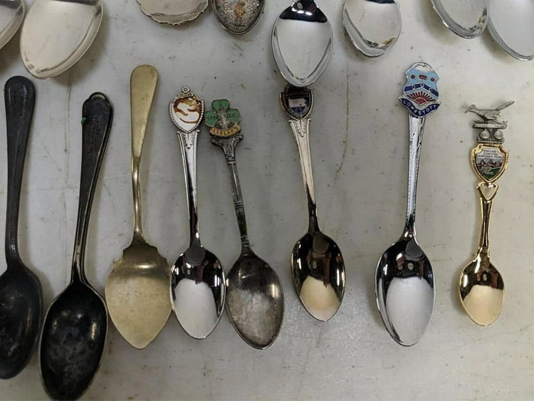 46 Collector Spoons, Napkin Ring And Pocket Knife