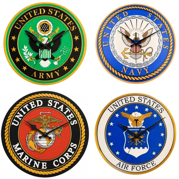 All 4 Branches Military Emblem Wall Clocks- Army-Navy-Air Force-Marines