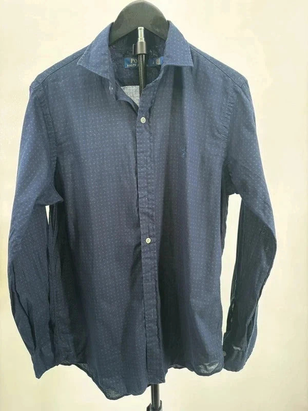 Polo Ralph Lauren Men's Small Navy Geometric Print Long Sleeve Button Up Shirt