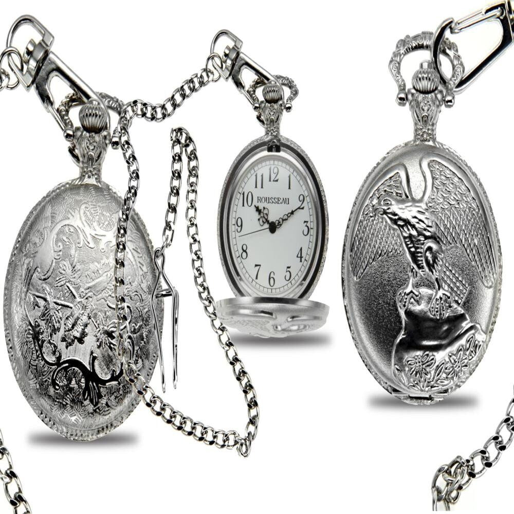 Rousseau 42mm Case Eagle Engraved Pocket Watch