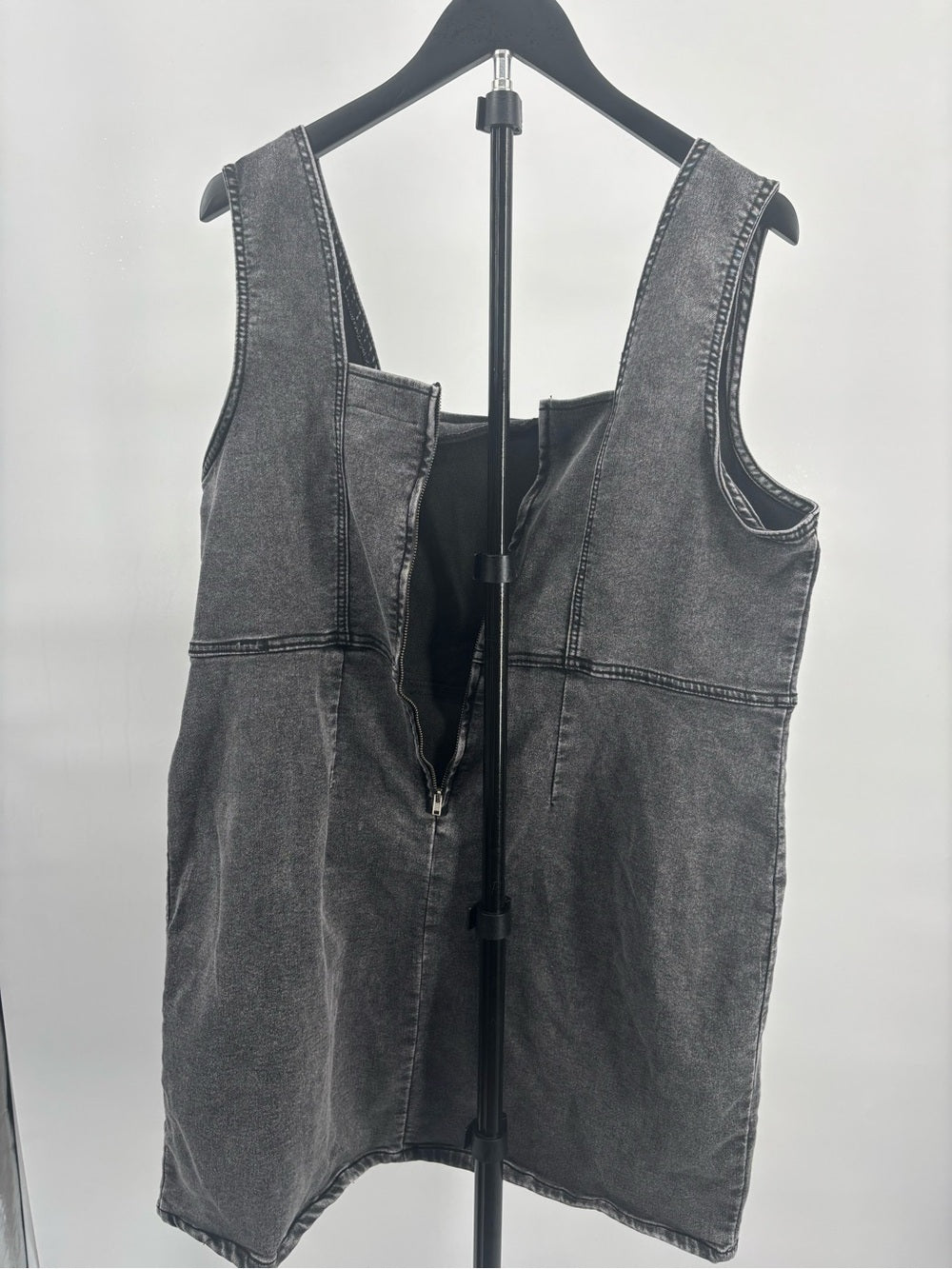 Source Unknown Charcoal Black Denim Pinafore Mini Dress