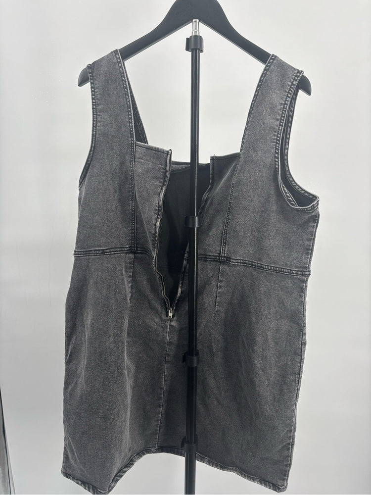 Source Unknown Charcoal Black Denim Pinafore Mini Dress