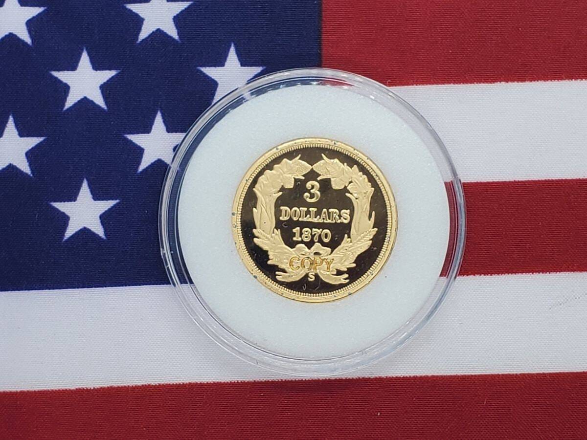 1870 3 Dollar Coin- Gold Clad Coin
