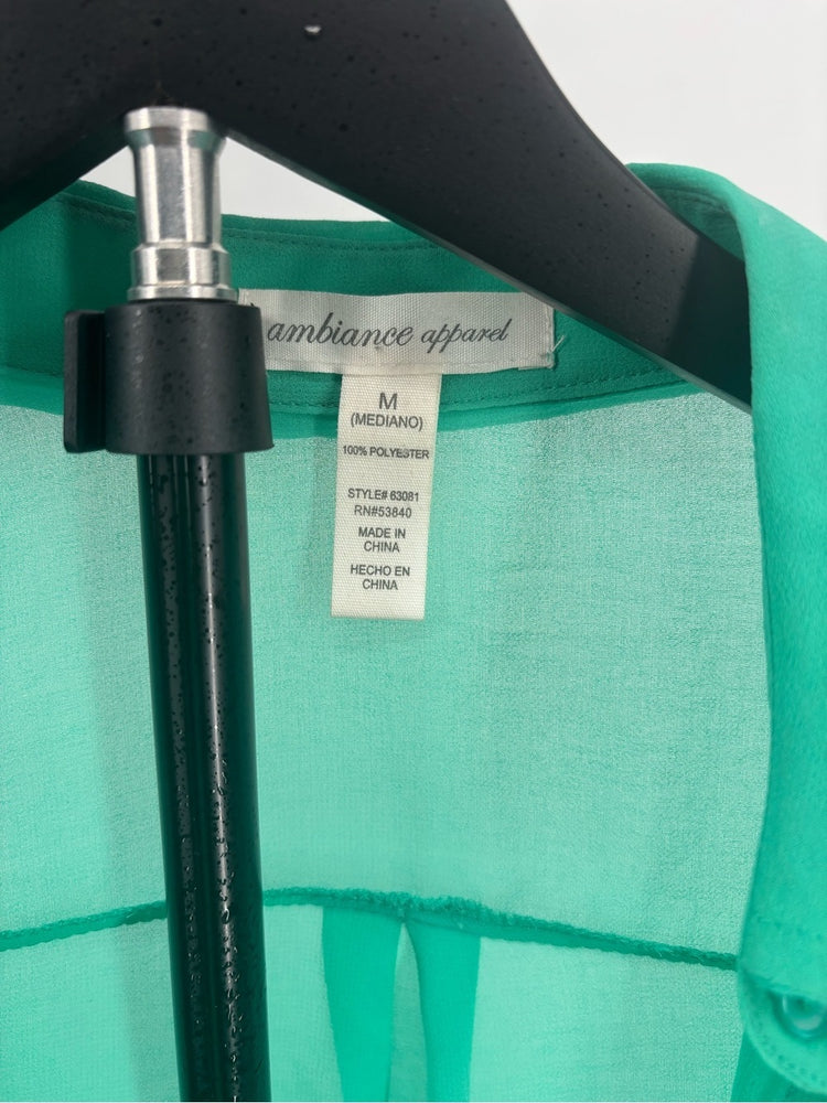 Ambiance Sheer Sleeveless Button-Down Top - Green