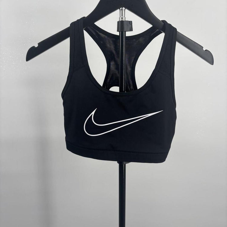 Nike Black Sports Bra White Swoosh Mesh Racerback