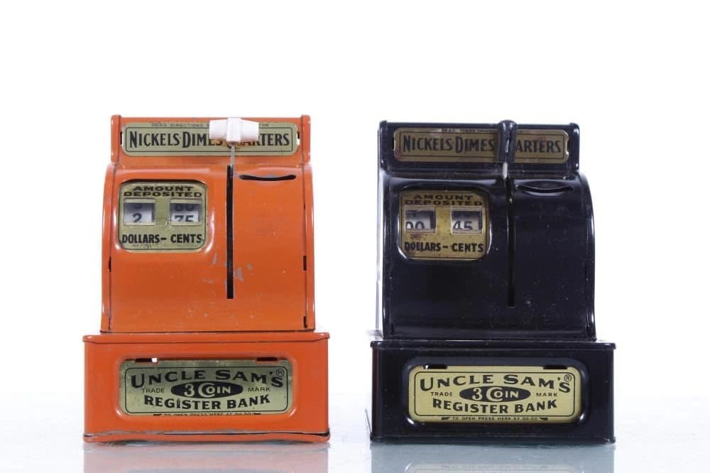 Pressed Steel Uncle Sam's 3 Coin Register Bank