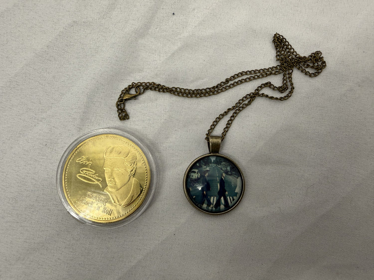 Elvis Coin and Beatles "Abbey Road" Pendant