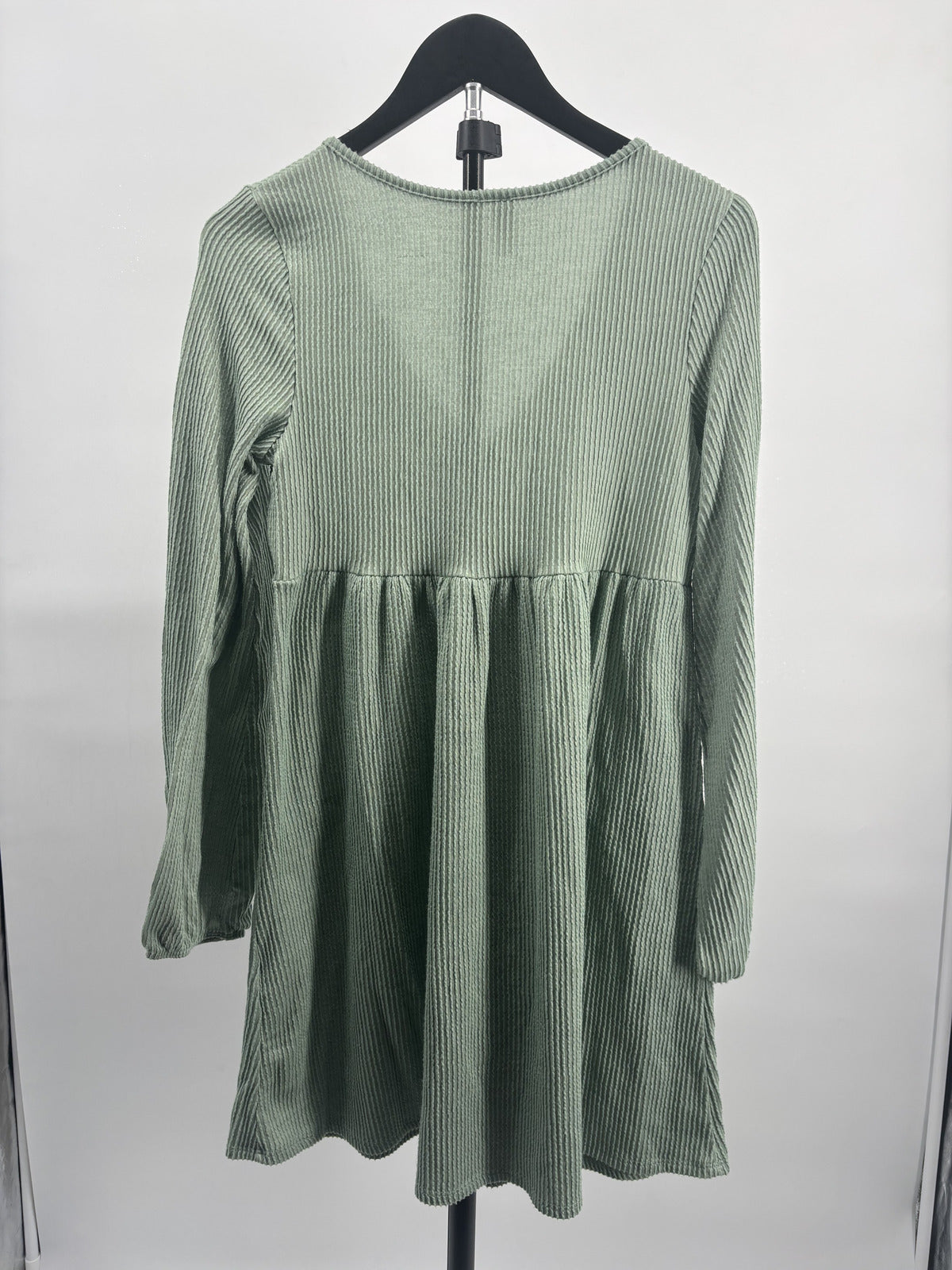 ALYA Sage Green Long Sleeve Ribbed Babydoll Dress Size M