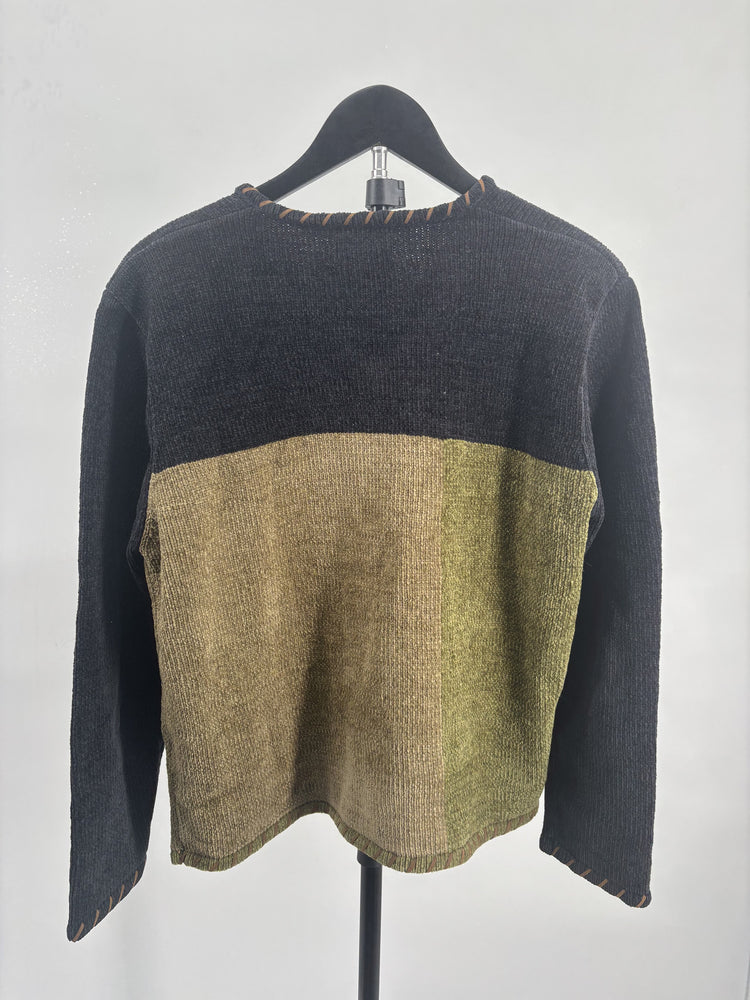 Christopher & Banks Size L Colorblock V Neck Sweater Olive Black