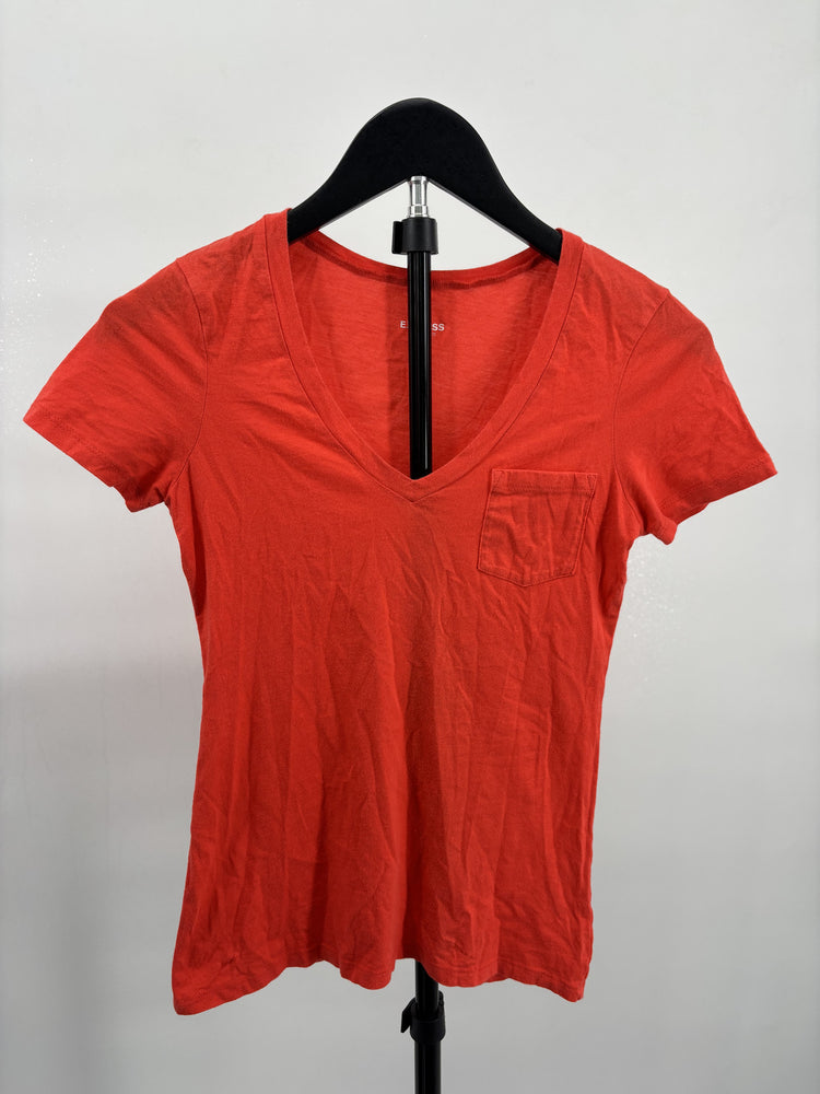 Express Sexy Basics Red Deep V Neck Baby Tee XS Minimalist Casual Y2K Style