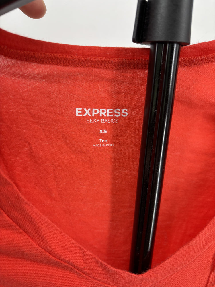 Express Sexy Basics Red Deep V Neck Baby Tee XS Minimalist Casual Y2K Style