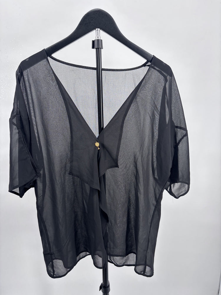Plus Size 2X Black Sheer Ruffle Front Cardigan Dressy Top