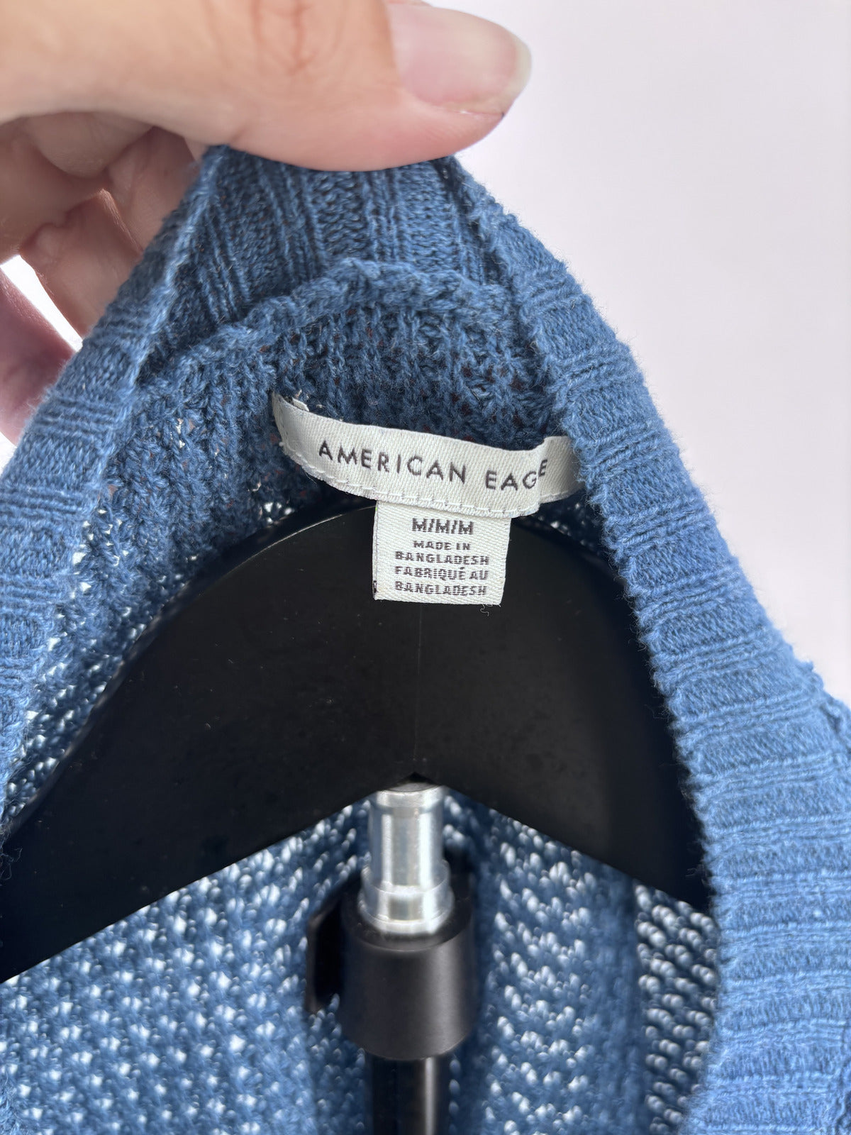 American Eagle Blue Waffle Knit Button Henley Sweater Size Medium