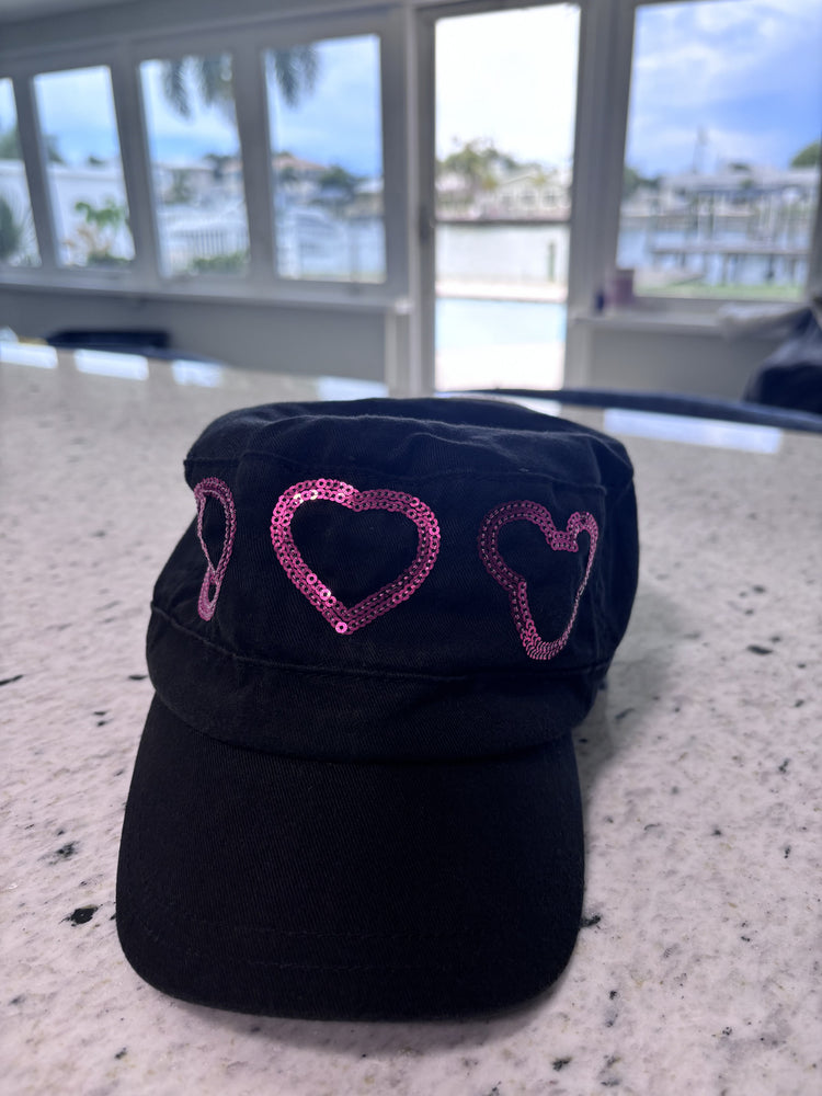 Disney Parks Black Pink Sequin Mickey Mouse Military Cadet Cap Hat