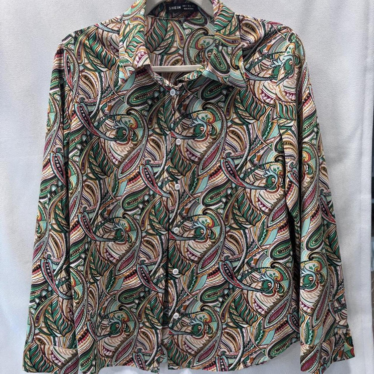 Multicolor Paisley Print Long Sleeve Button Up Blouse