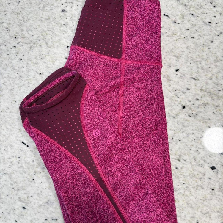 Lululemon Leggings Size 4 Pink Maroon Heathered Mesh Panel Athletic Yoga Pants