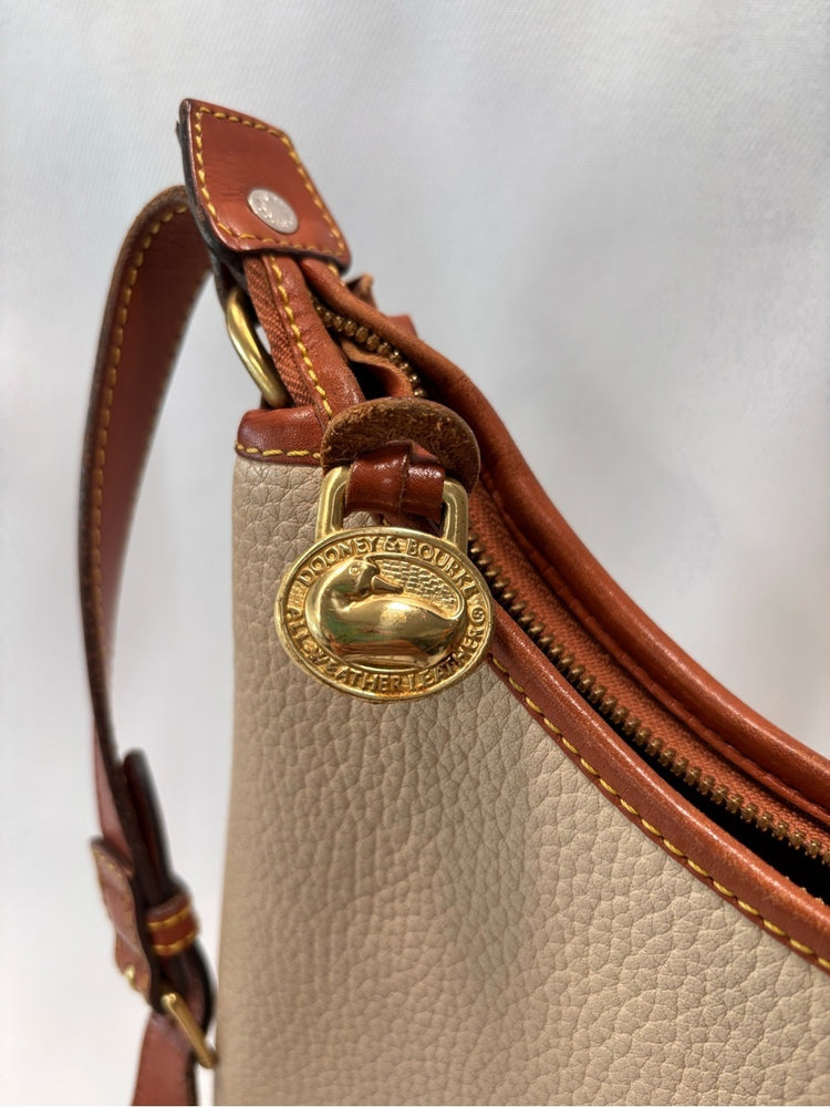 Dooney & Bourke Cream Pebble Leather Shoulder Bag with Brown Trim