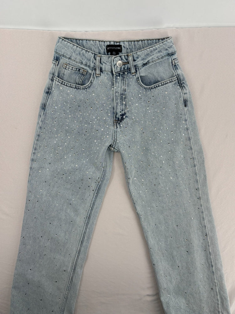 PrettyLittleThing Rhinestone Jeans Women's US 00 Light Blue Denim