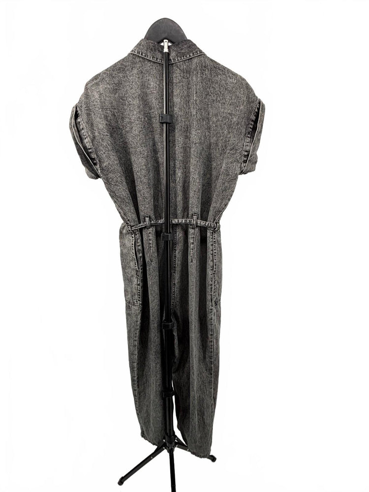 G.Kale Petite PL Gray Acid Wash Denim Short Sleeve Utility Jumpsuit Y2K Coastal