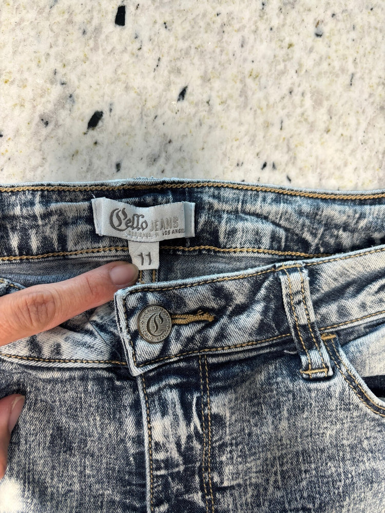 Cello Jeans Acid Wash Distressed Skinny Jeans Juniors Size 11 Gray Blue Y2K