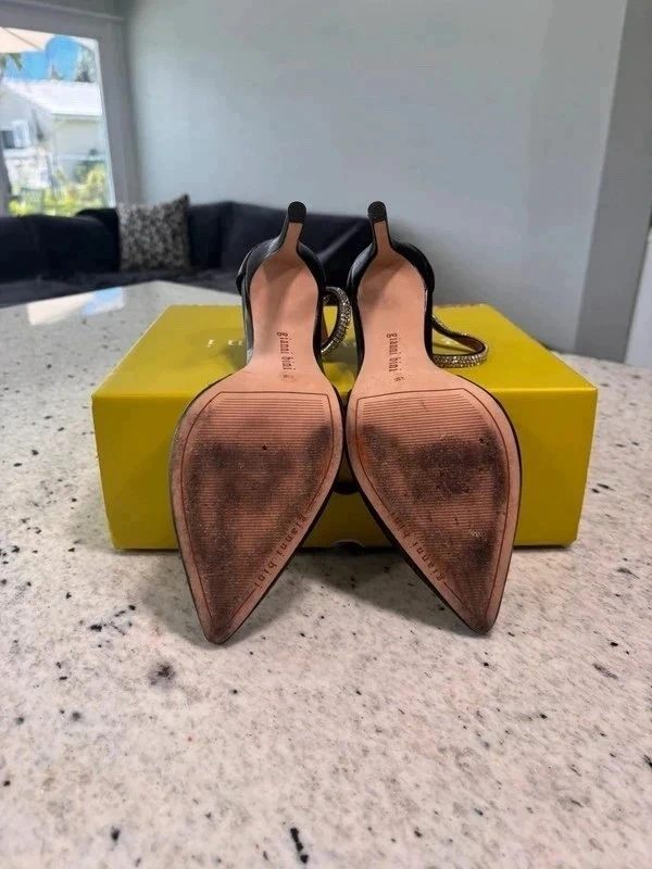 Gianni Bini Black Rhinestone Ankle Strap Pointed Toe Stiletto Heels