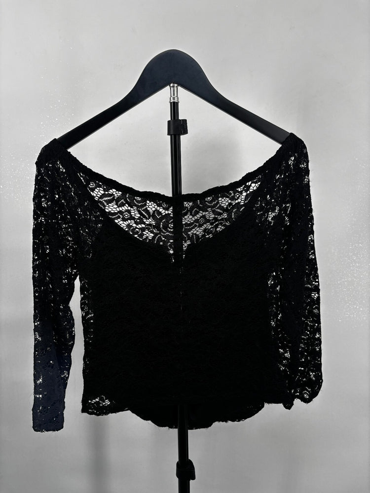 Papermoon Black Lace 3/4  Sleeve Blouse Size Large