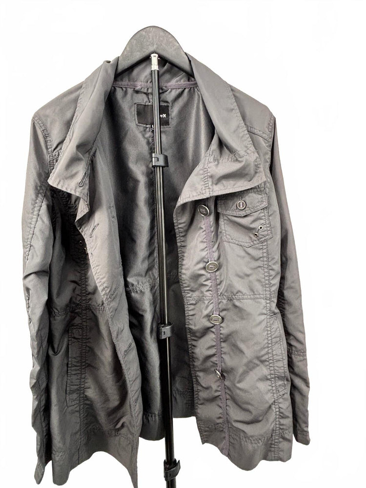Hurley Women's Large Gray Utility Jacket Double Breasted Funnel Neck Lightweight