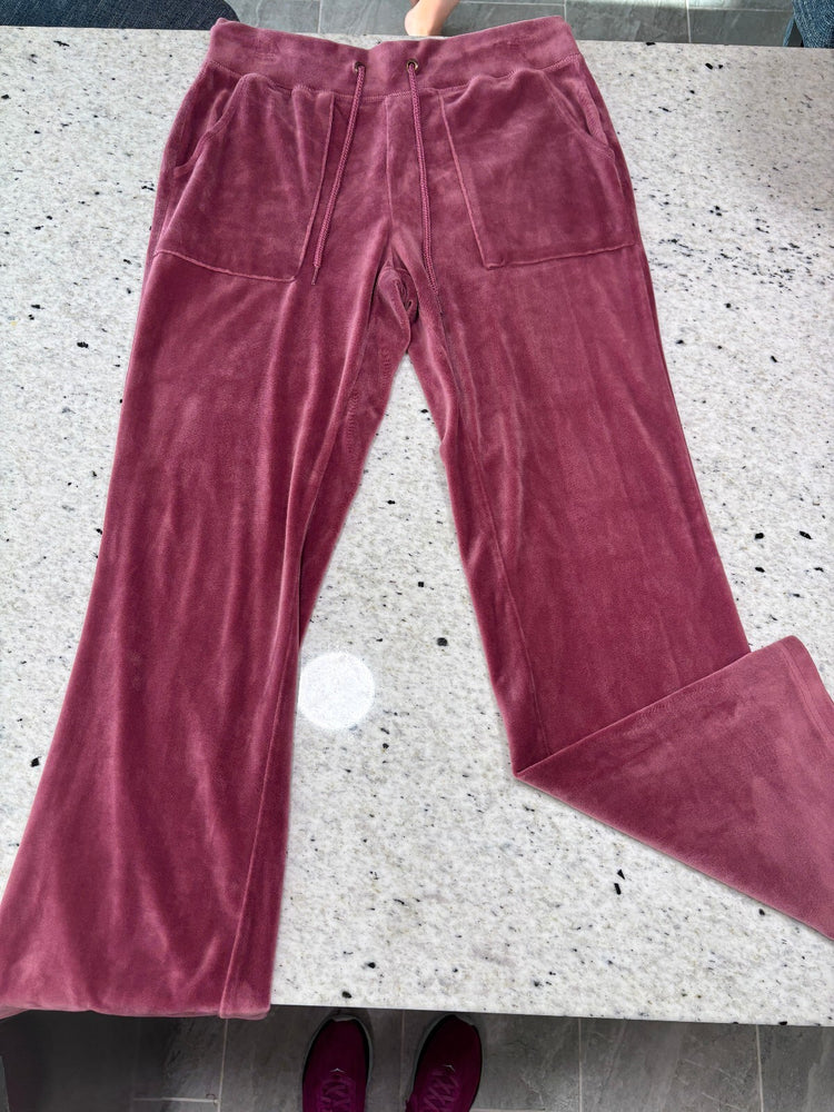 Pink Velour Wide Leg Sweatpants Y2K Cozy Lounge L