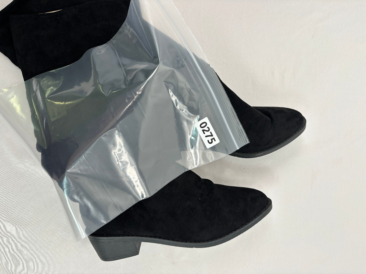 Black Slouchy Knee High Boots Low Heel Minimalist Fall Winter