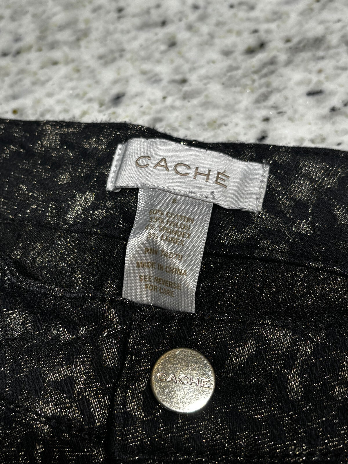 Cache Black Gold Metallic Patterned Women's Dress Pants