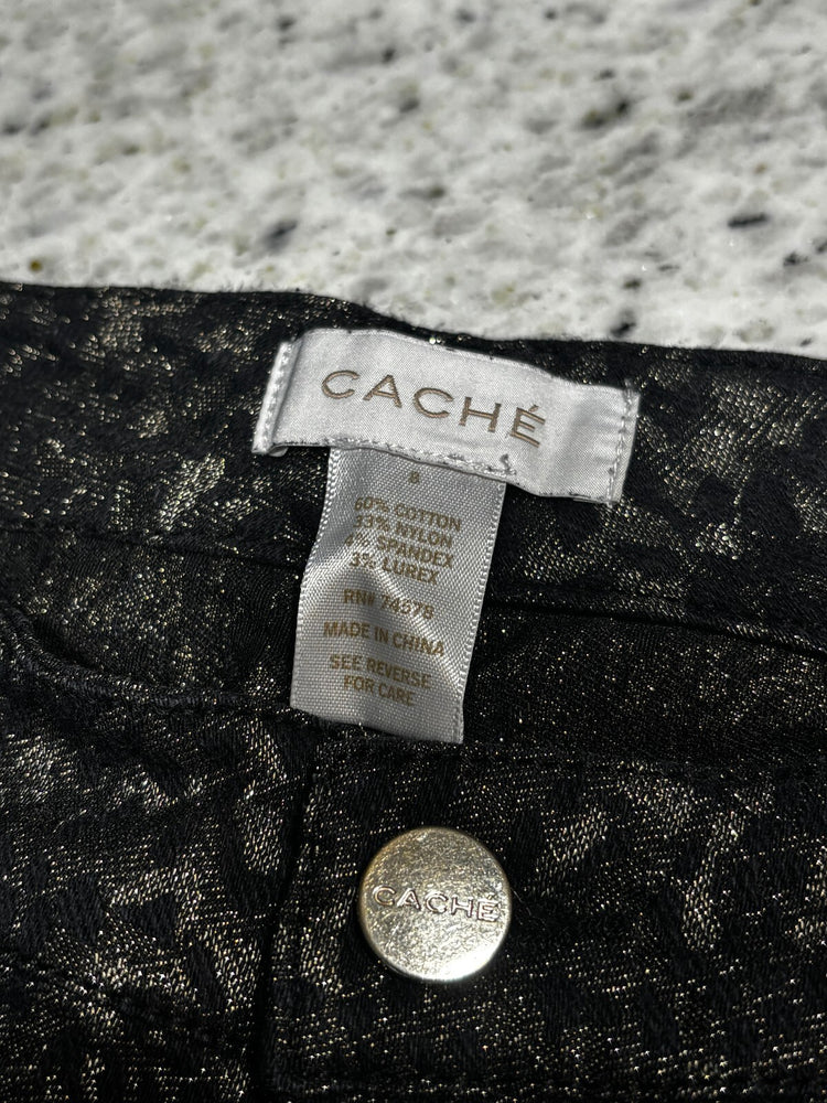 Cache Black Gold Metallic Patterned Women's Dress Pants