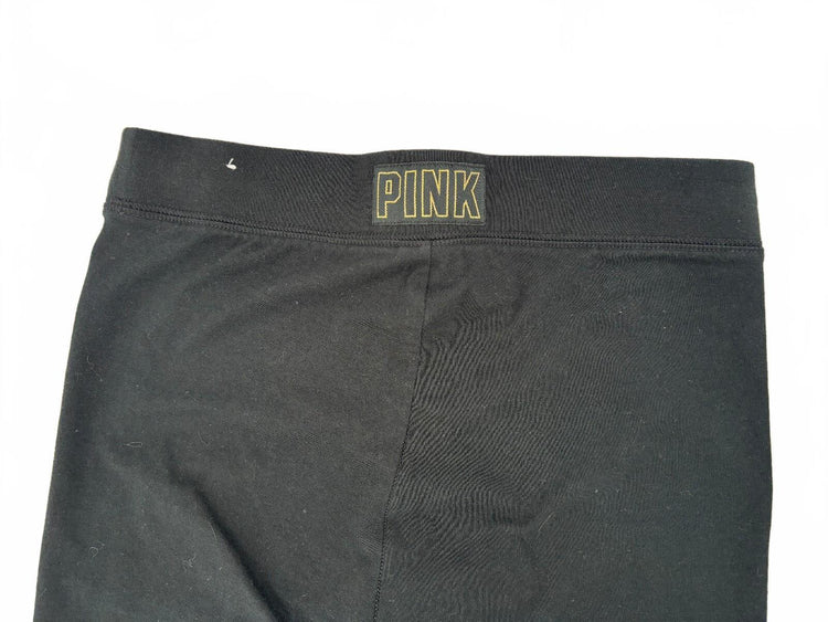 Victoria's Secret PINK Black Leggings Women's Medium White Logo Athleisure Y2K