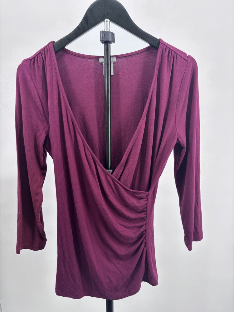 Ann Taylor XS Burgundy Long Sleeve Wrap Style Top