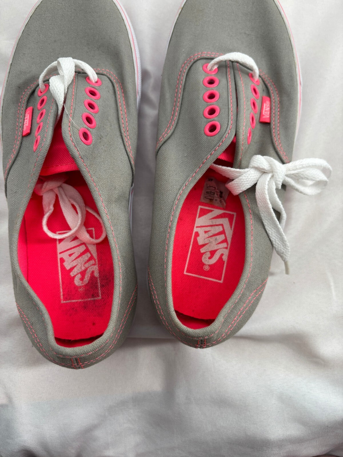 Vans Authentic Gray Neon Pink Low Top Canvas Sneakers Women's 8.5 Men's 7