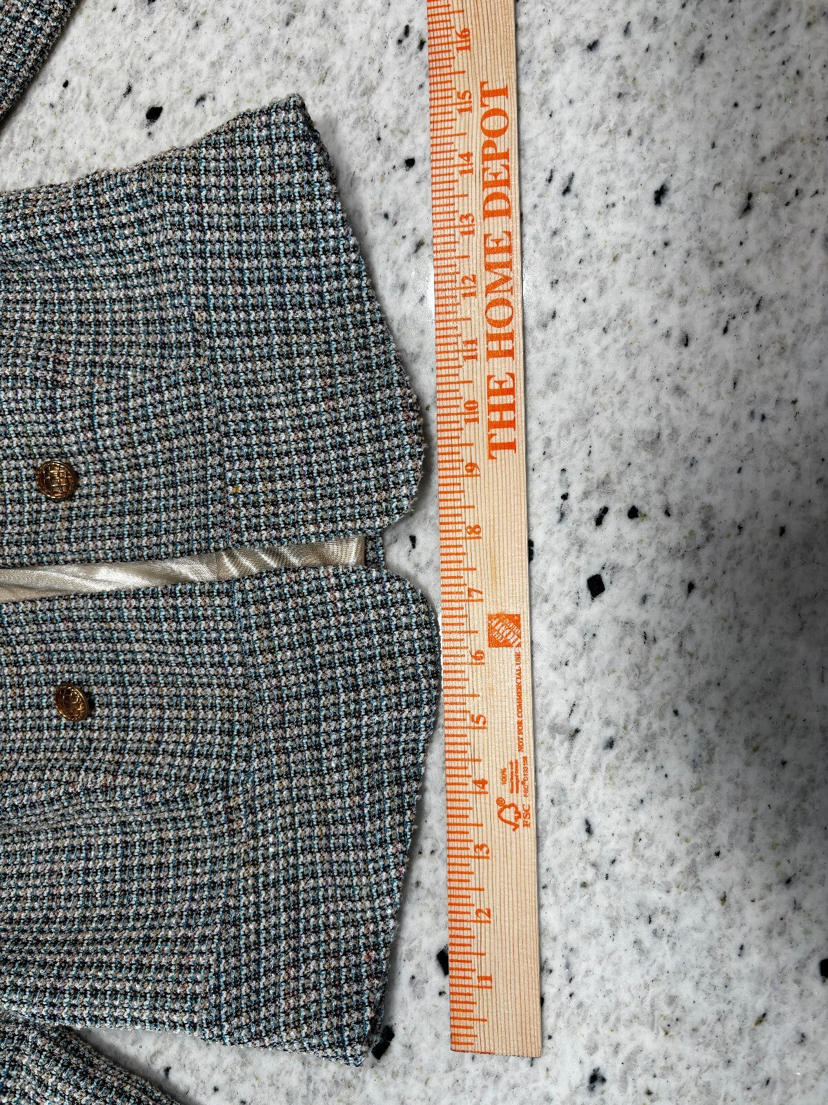 Allegra K Tweed Cropped Jacket XS Gold Button Chanel Inspired Blazer