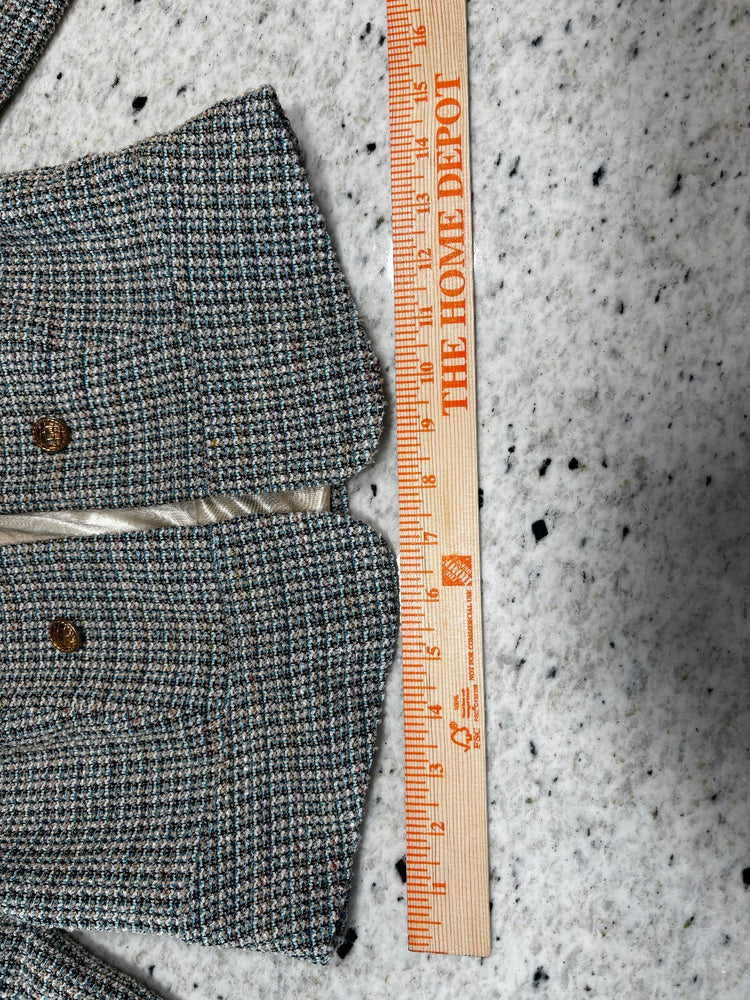 Allegra K Tweed Cropped Jacket XS Gold Button Chanel Inspired Blazer