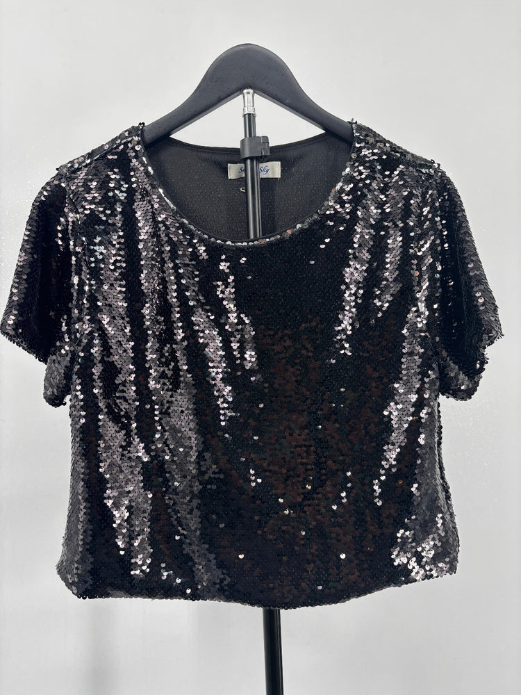 She + Sky Black Sequin Party Top Women's Small