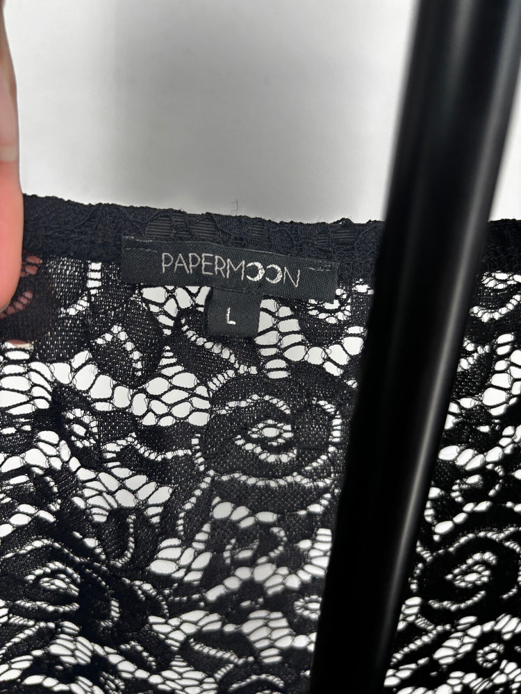 Papermoon Black Lace 3/4  Sleeve Blouse Size Large