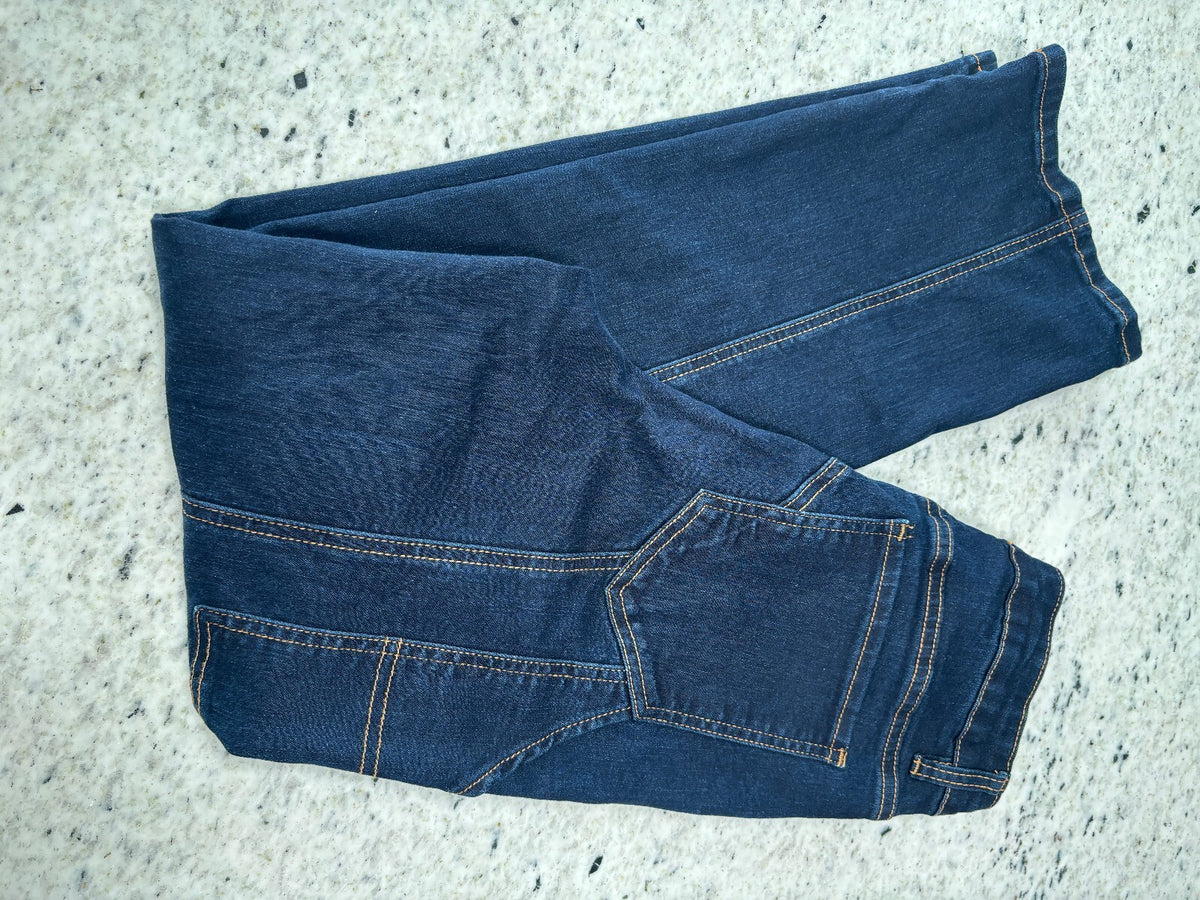 Y2K Dark Wash Denim Cargo Jeans Contrast Stitch Workwear Size M