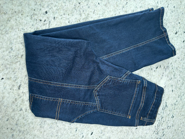 Y2K Dark Wash Denim Cargo Jeans Contrast Stitch Workwear Size M