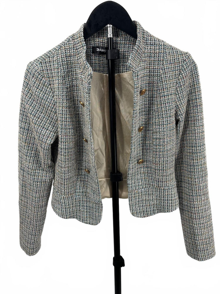 Allegra K Tweed Cropped Jacket XS Gold Button Chanel Inspired Blazer