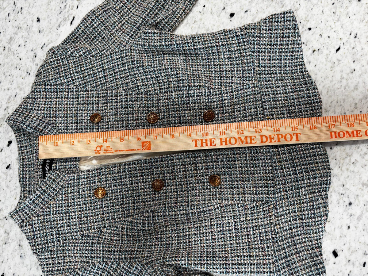 Allegra K Tweed Cropped Jacket XS Gold Button Chanel Inspired Blazer